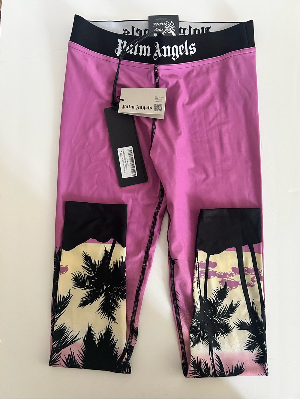 Palm Angels Pink and Black Palm-Print Leggings